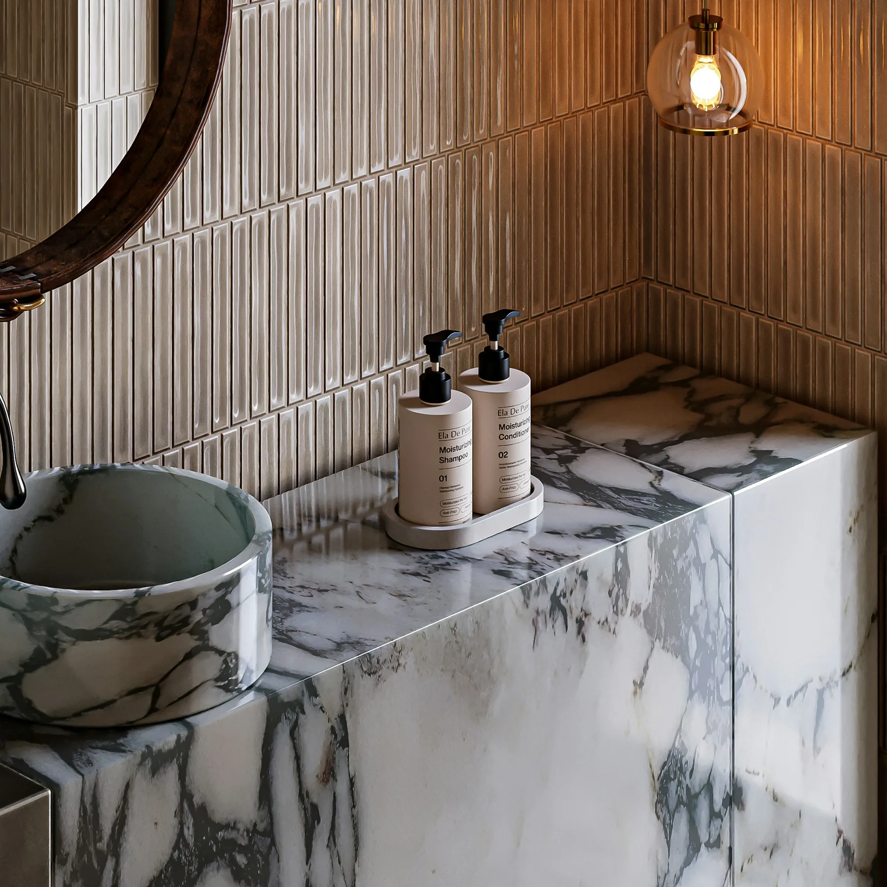 Bathroom vanity with marble countertop
